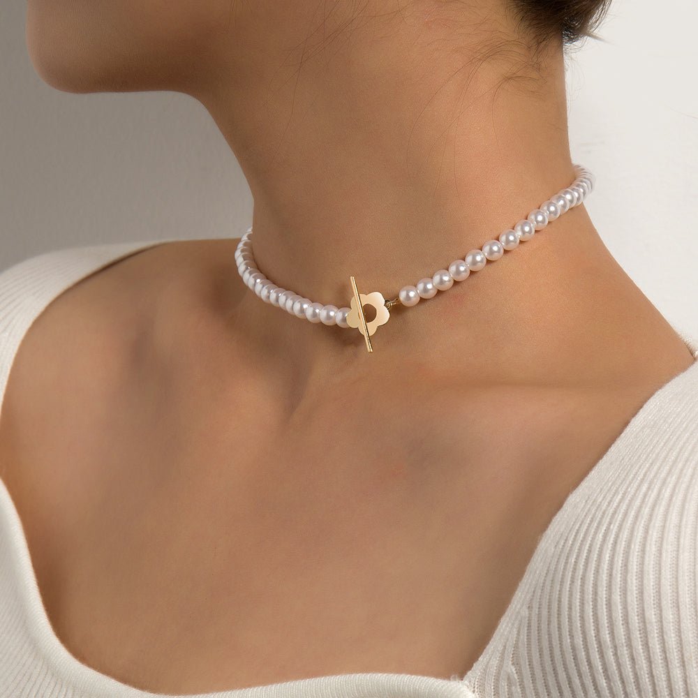 Floral Clasp Pearl & Bead Choker Necklace - The Jasabi Company