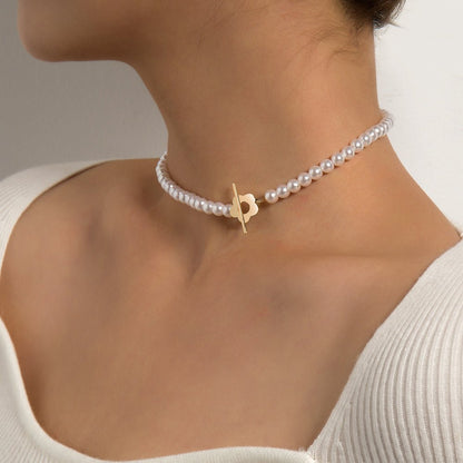 Floral Clasp Pearl & Bead Choker Necklace - The Jasabi Company