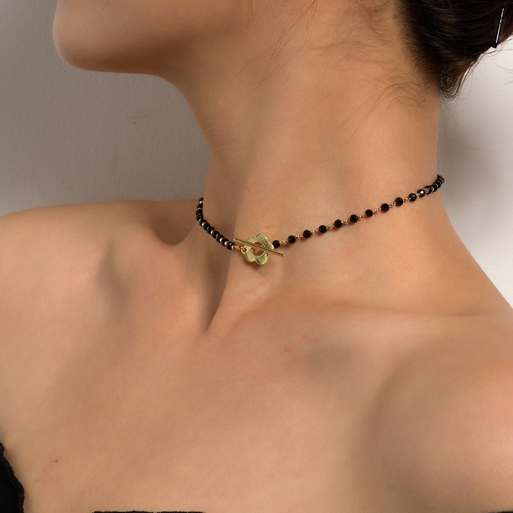 Floral Clasp Pearl & Bead Choker Necklace - The Jasabi Company