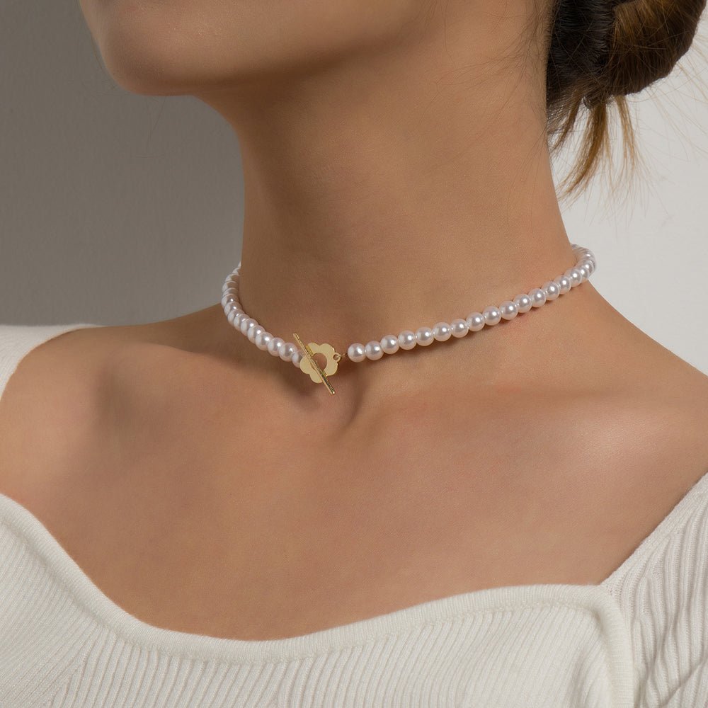 Floral Clasp Pearl & Bead Choker Necklace - The Jasabi Company